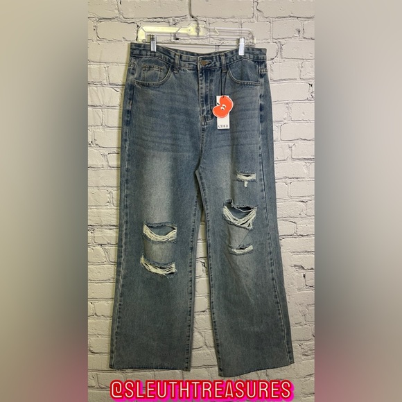Cider Denim - NWT Cider Women’s Distressed Light Wash Wide Leg Jeans Size XL